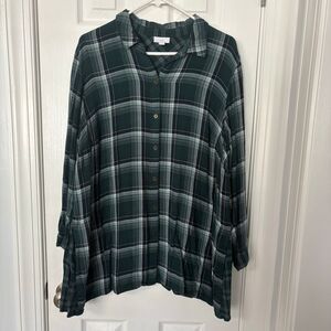 J.Jill Green Plaid Button Front Tunic Shirt Size XL